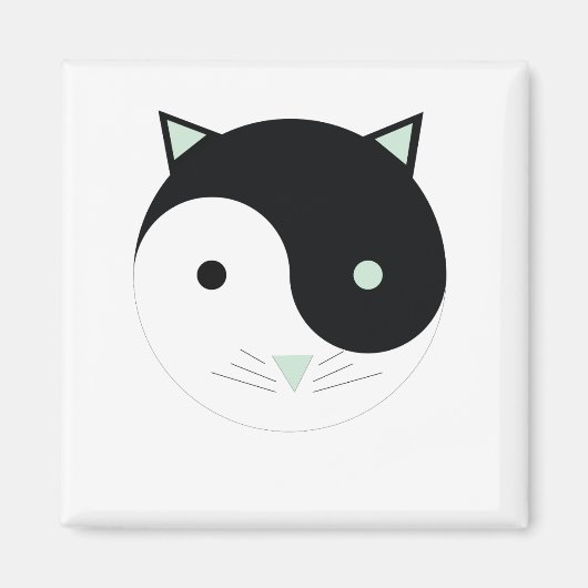 Kitty Yin Yang mit Minze Green , Black und White Magnet (Vorne)