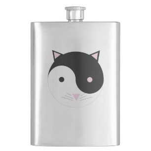 Kitty Yin Yang Pink Black and White Flachmann