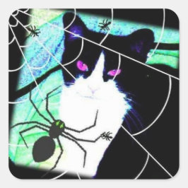 KittyCatSpiderWeb Quadratischer Aufkleber