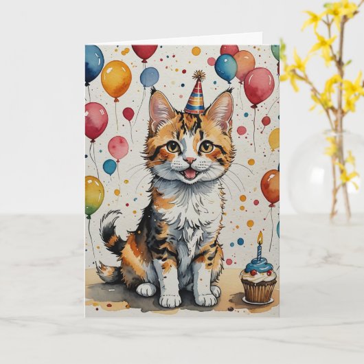 Kitty's Birthday Cheer - Anpassbar Karte (Gelbe Blume)