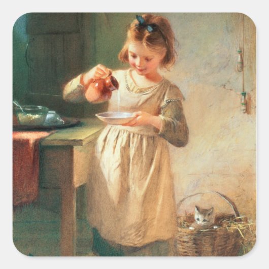 Kitty's Breakfast Quadratischer Aufkleber (Vorderseite)