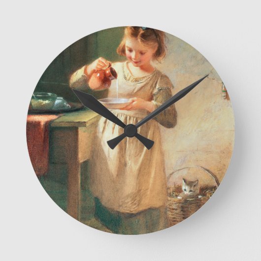 Kitty's Breakfast Runde Wanduhr (Vorderseite)