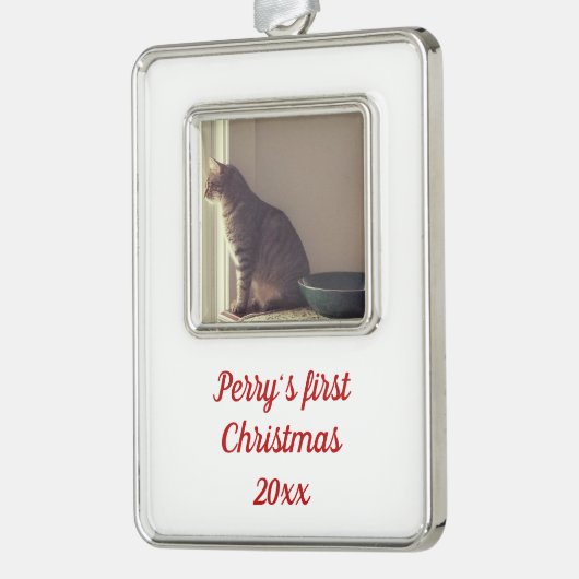 Kitty's erste Weihnachten Rahmen-Ornament Silber (Links)