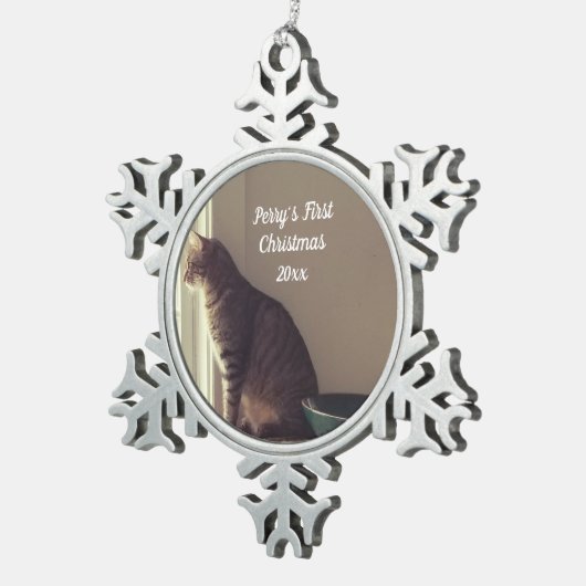 Kitty's erste Weihnachten Schneeflocken Zinn-Ornament (Rechts)