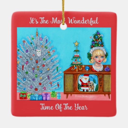 Kitty's First Christmas Tree Head Vase Santa Claus Keramikornament (Rückseite)