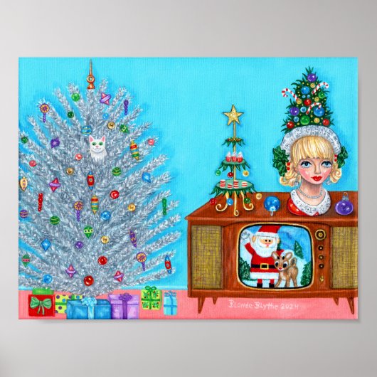 Kitty's First Christmas Tree Head Vase Santa Claus Poster (Vorne)