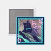 Kitys Inspirations Magnet schwarze Katze liebt (Vorderseite/Rückseite)