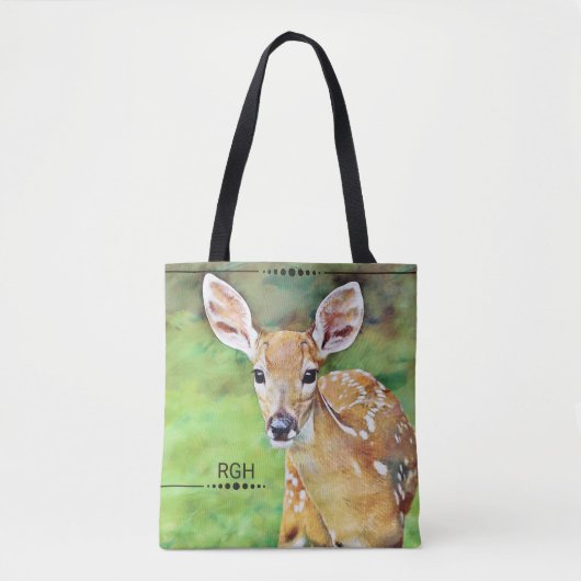 Kitz-Baby-Rotwild-Grafik-Monogramm Tasche (Vorderseite)