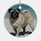 Kitz-Mops am Strand Keramik Ornament (Hinten)