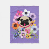 Kitz-Mops in den Frühlings-Blumen Fleecedecke (Vorderseite)