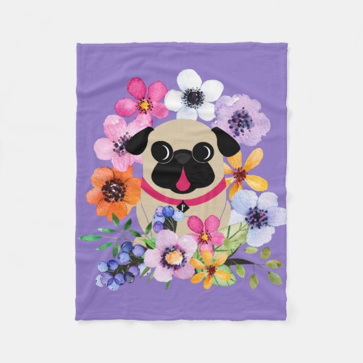 Kitz-Mops in den Frühlings-Blumen Fleecedecke (Vorderseite)