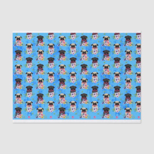 Kitz und schwarze Möpse in den Frühlings-Blumen Seidenpapier (Vorderseite)