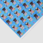 Kitz und schwarze Möpse in den Frühlings-Blumen Seidenpapier (Ausschnitt)