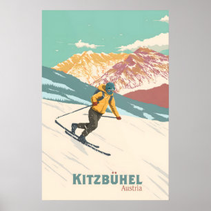 Kitzbühel Österreich Skigebiet Reiseplakat Poster