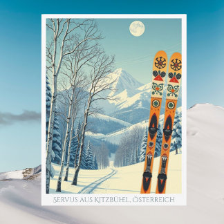 Kitzbühel Österreich Skiurlaubsretro Postcard Postkarte
