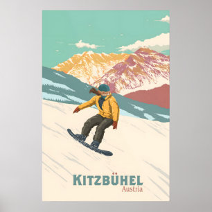 Kitzbühel Österreich Snowboarden Reiseplakat Poster
