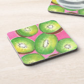 Kiwi auf rosa Cocktailserviette Nebel grün und ros Getränkeuntersetzer (Linke Seite)