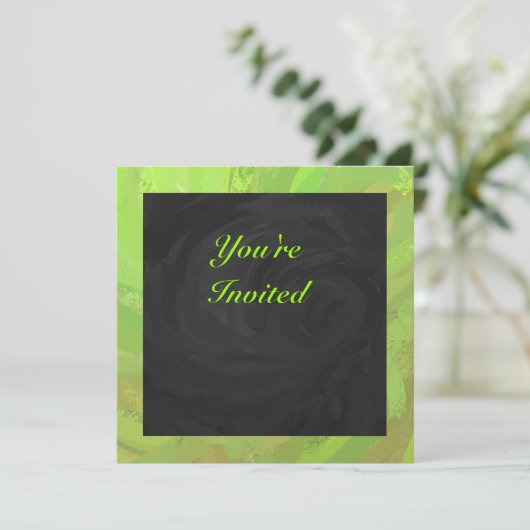 Kiwi Bash Green und Black Monogram Einladung (Stehend Vorderseite)