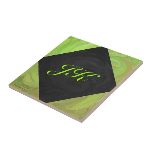 Kiwi Bash Green und Black Monogram Fliese (Seite)