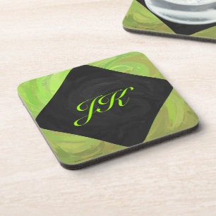 Kiwi Bash Green und Black Monogram Getränkeuntersetzer
