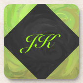 Kiwi Bash Green und Black Monogram Getränkeuntersetzer (Vorderseite)