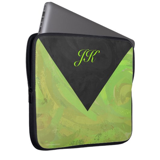 Kiwi Bash Green und Black Monogram Laptopschutzhülle (Vorne Rechts)