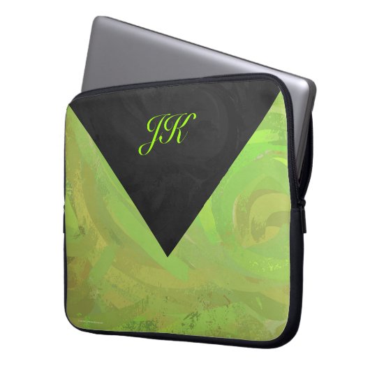 Kiwi Bash Green und Black Monogram Laptopschutzhülle (Vorderseite Links)
