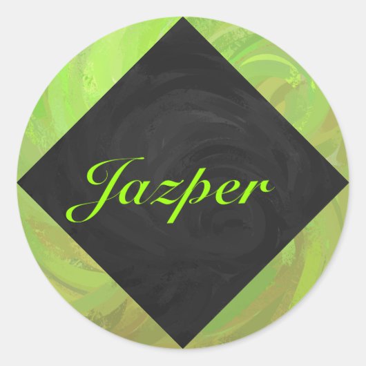 Kiwi Bash Green und Black Monogram Runder Aufkleber (Vorderseite)