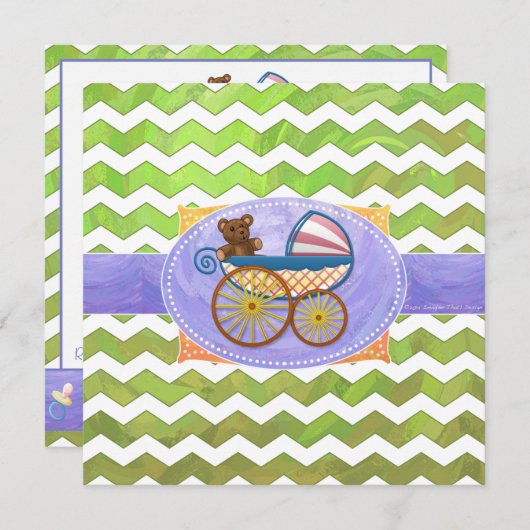 Kiwi Bash Green Zickzack Baby Stuff Einladung (Vorne/Hinten)