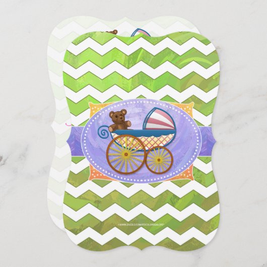 Kiwi Bash Green Zickzack Baby Stuff Einladung (Vorne/Hinten)