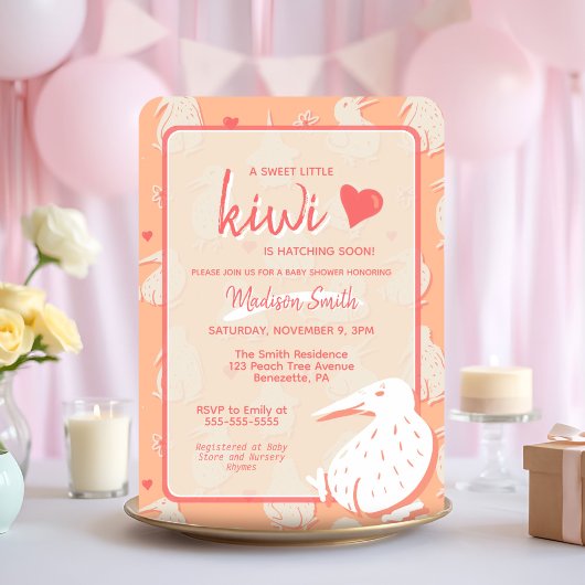 Kiwi Bird Bare Bottom Peach Baby Dusche Einladung