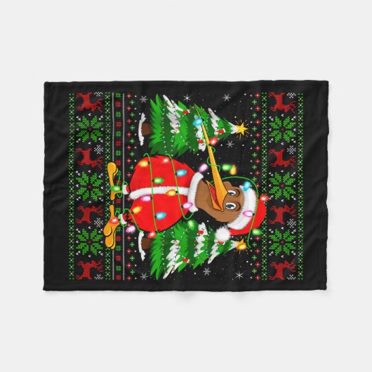 Kiwi Bird Christmas Lights Santa Costume Ugly Xmas Fleecedecke (Vorderseite (Horizontal))