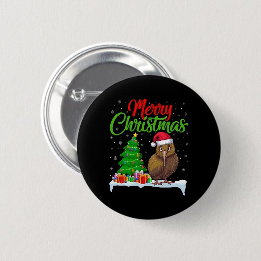 Kiwi Bird Christmas Tree Lights Funny Xmas Kiwi Bi Button (Vorne & Hinten)