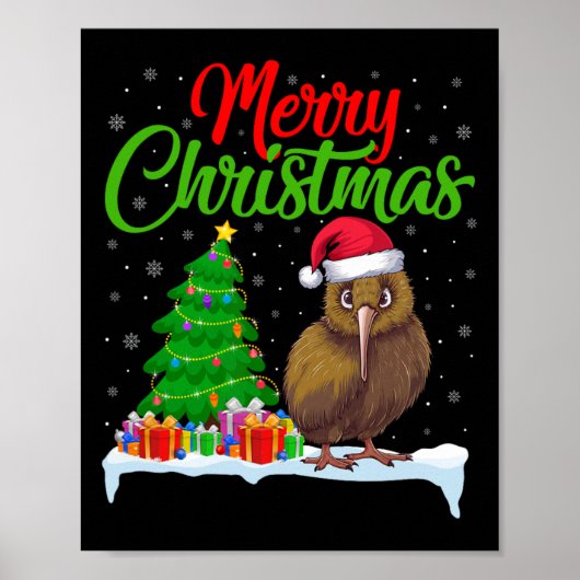 Kiwi Bird Christmas Tree Lights Funny Xmas Kiwi Bi Poster (Vorne)