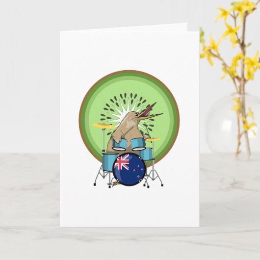 Kiwi Bird Drummer Karte (Gelbe Blume)