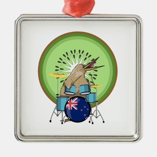 Kiwi Bird Drummer Ornament Aus Metall (Vorne)