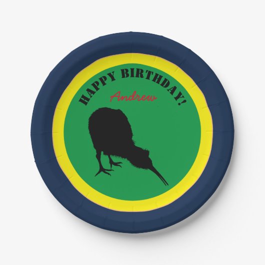 Kiwi Bird & Happy Birthday, Neuseeland Party Pappteller (Vorderseite)