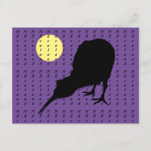 Kiwi Bird, Moon & Neuseeland Text /Bro Travel Postkarte