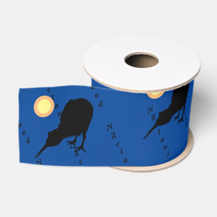 Kiwi Bird & Moon, neuseeländischer Text /blue Gro Ripsband