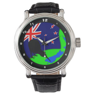 Kiwi Bird & Neuseeland Flag/Map Art (Watch) Armbanduhr