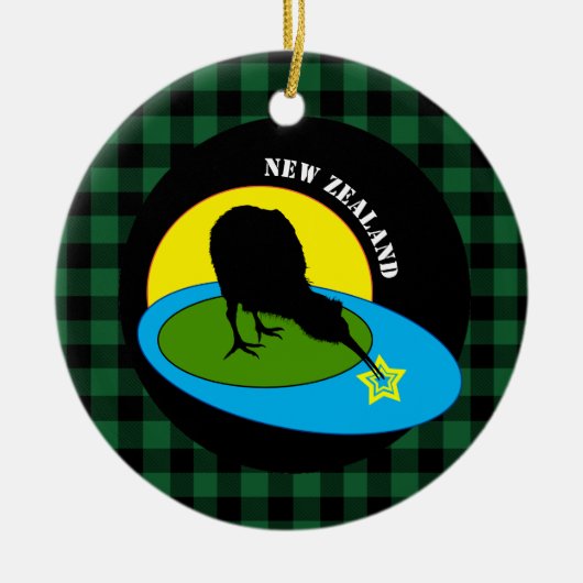Kiwi Bird & Neuseeland Green Buffalo Kariert rusti Keramik Ornament (Vorne)