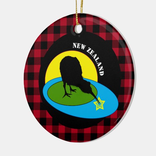 Kiwi Bird & Neuseeland, Red Buffalo Kariert Rustik Keramik Ornament (Links)