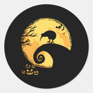 Kiwi Bird und Moon Halloween Runder Aufkleber