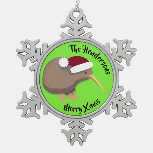 Kiwi Christmas Schneeflocken Zinn-Ornament (Vorderseite)