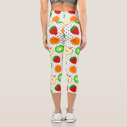 Kiwi Erdbeerapfelfruchtpunkte Capri Leggings (Rückseite)
