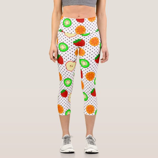 Kiwi Erdbeerapfelfruchtpunkte Capri Leggings (Vorderseite)