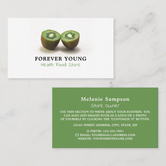 Kiwi Frucht, Health Food Store Visitenkarte (Vorne/Hinten)