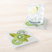 Kiwi, Früchte, grün, Scheibe, frisch, grün und wei Glasuntersetzer (Schrägansicht)