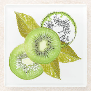 Kiwi, Früchte, grün, Scheibe, frisch, grün und wei Glasuntersetzer