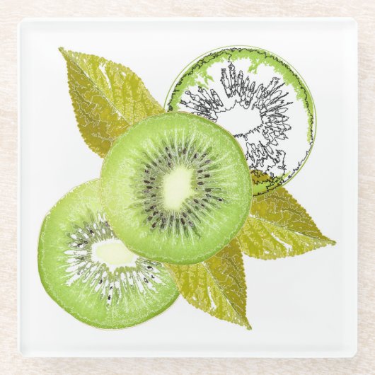 Kiwi, Früchte, grün, Scheibe, frisch, grün und wei Glasuntersetzer (Vorderseite)